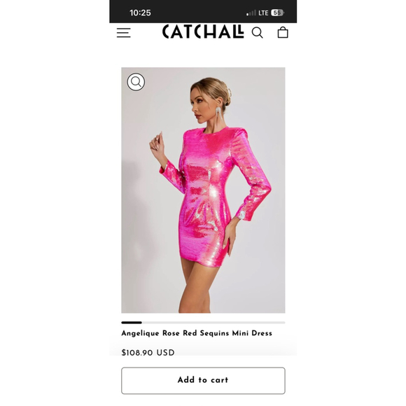 Women's CATCHALL Pink Sequin Long Sleeve Mini Dress S - Picture 2 of 9